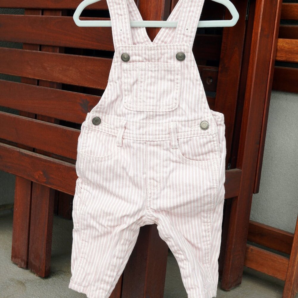 Old Navy Demnim Pink Striped Overalls 3-6M